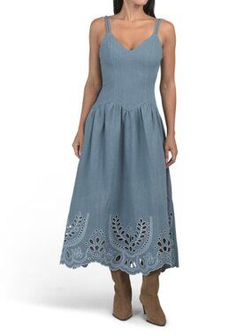MOON RIVER Drop Waist Embroidered Dress